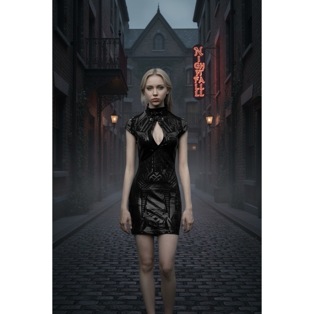 Punk Rave X-Matrix Geisha Dress Bodycon Gothic Sz L Keyhole Chest Dominatrix‎